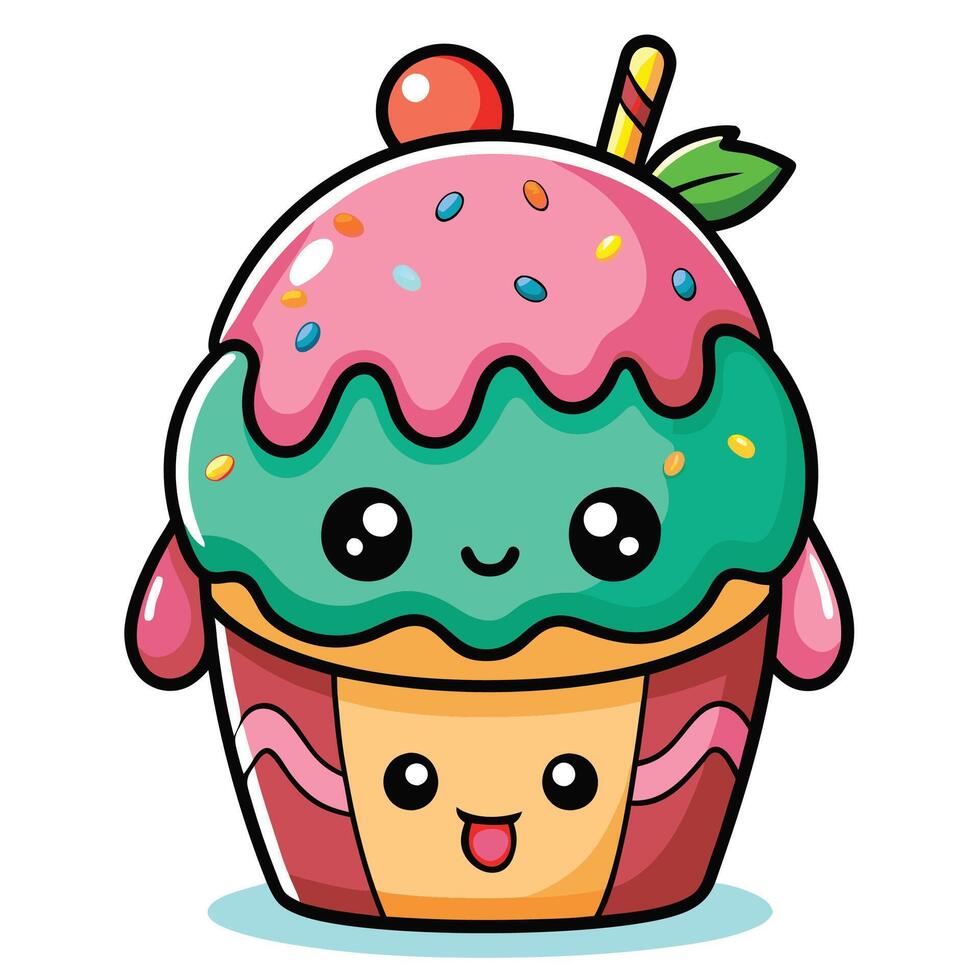 a cartoon cupcake with a cherry on top vector