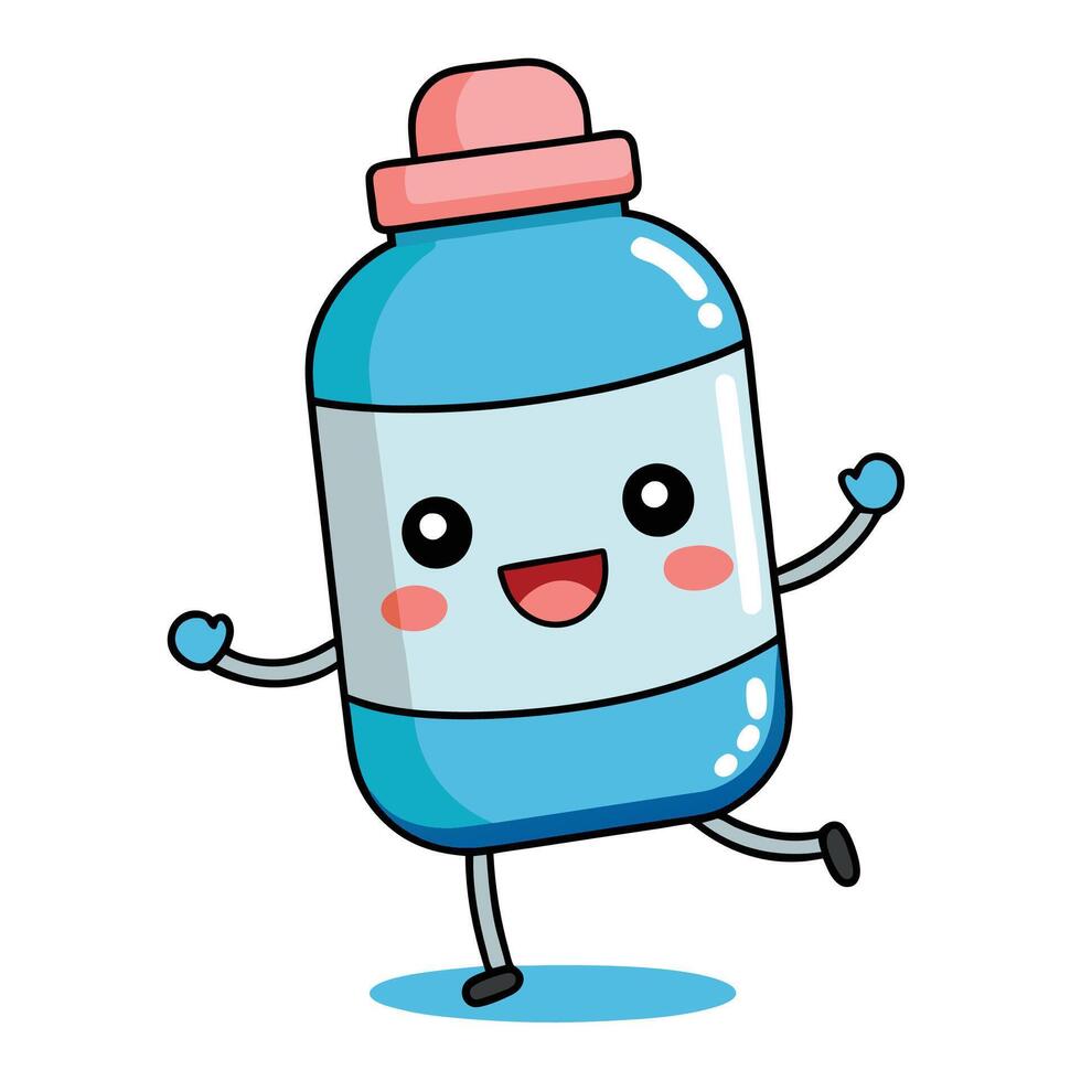 a cartoon bottle of water with a smile, vector