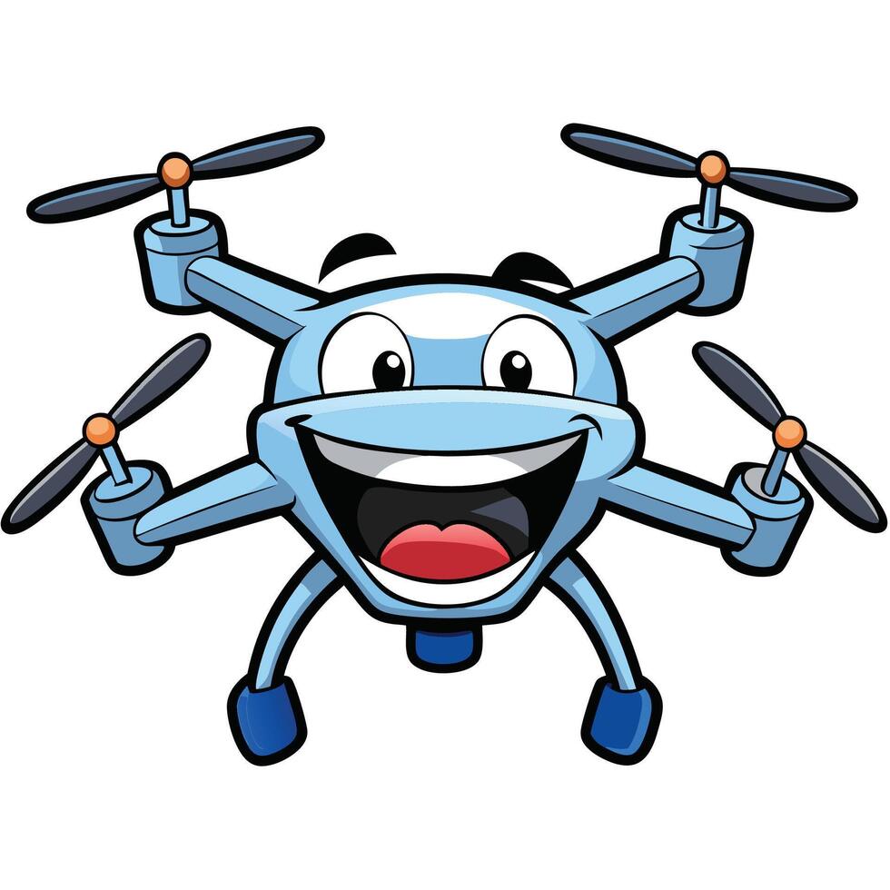 a cartoon blue drone flying with its eyes open, vector