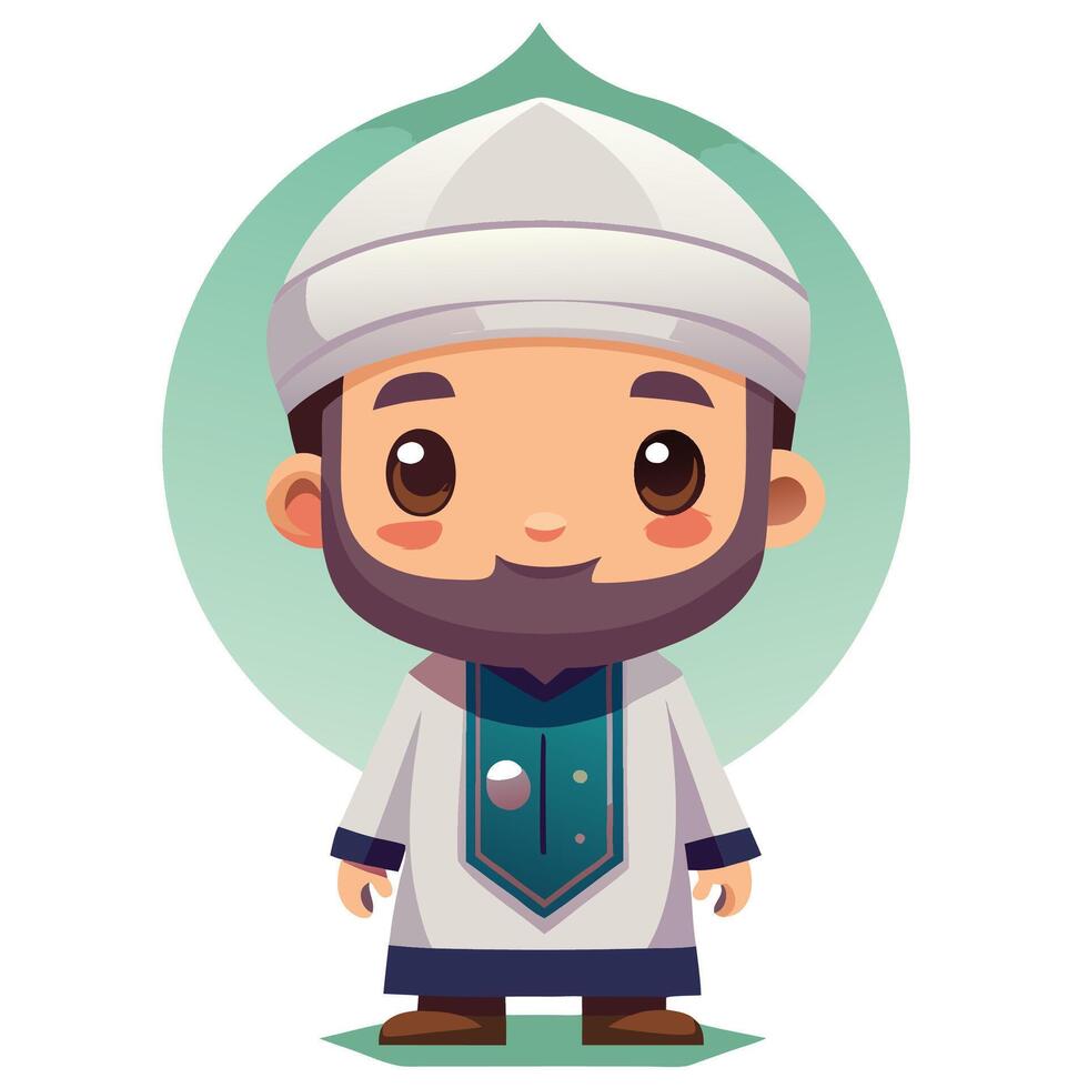 cartoon muslim man in traditional clothes, vector