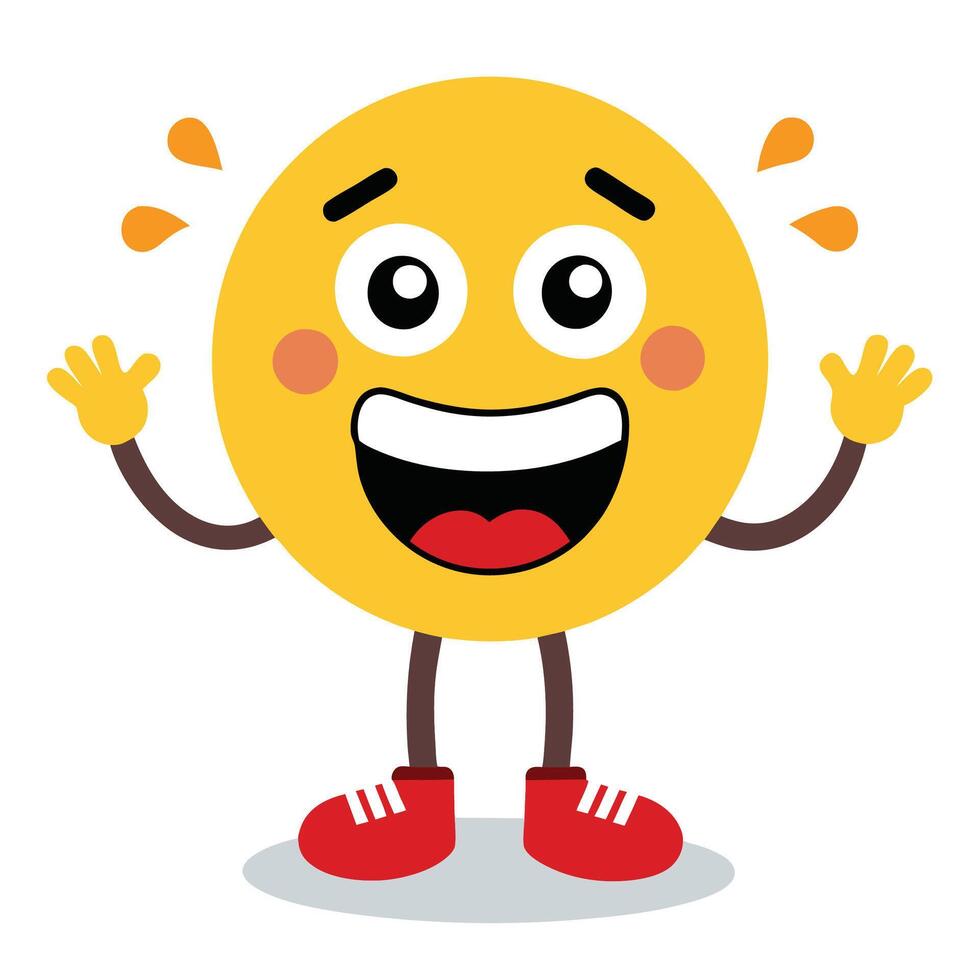 emoticon character with hands up and smiling vector
