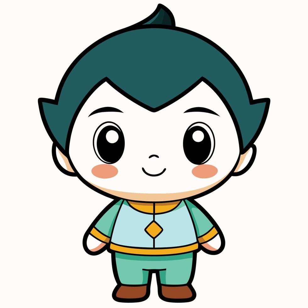 a cartoon character with green hair and blue eyes, vector