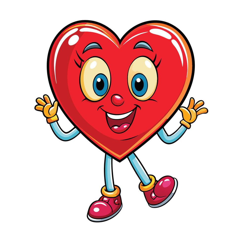 heart character with arms up and legs spread illustration vector