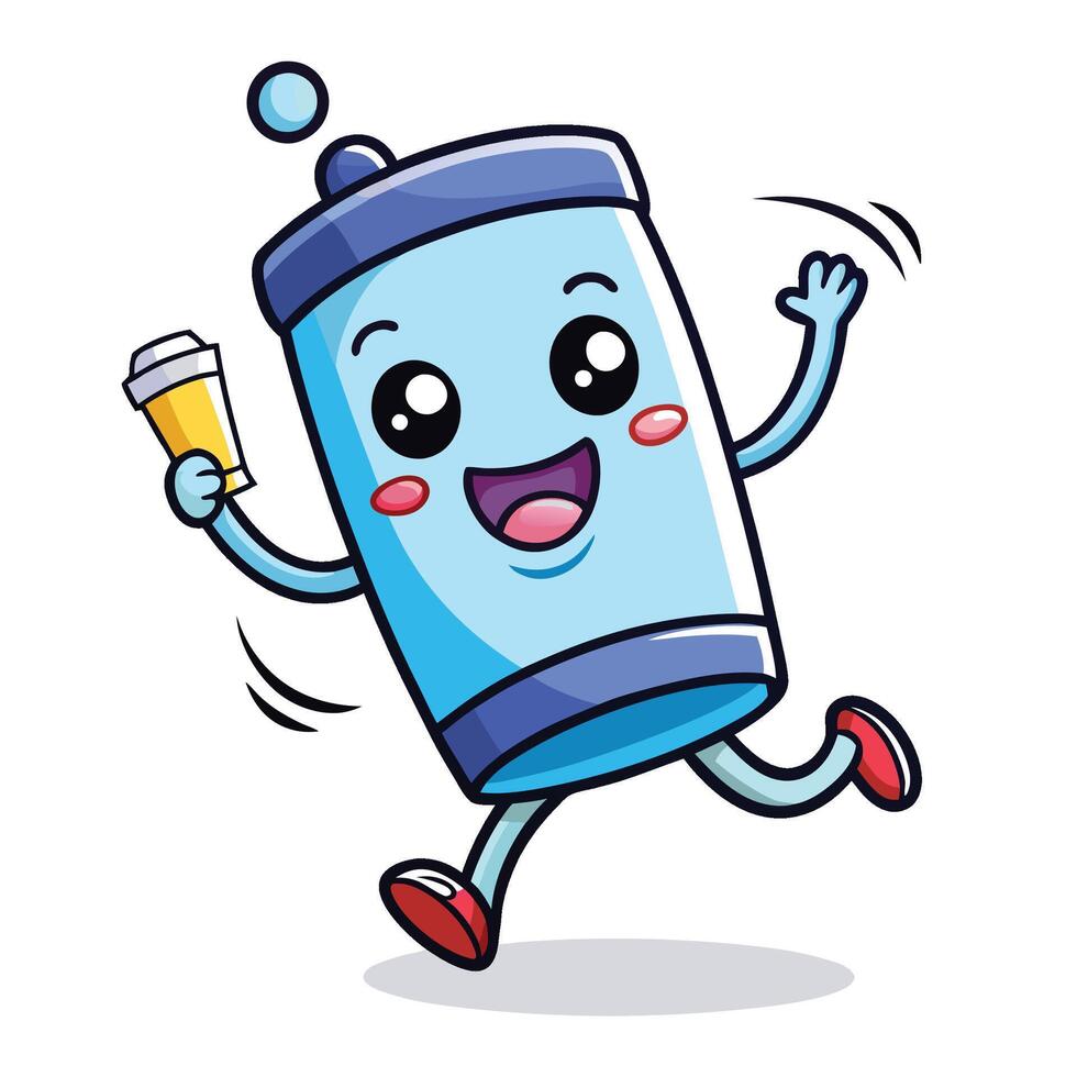 a cartoon water bottle running and holding a cup vector