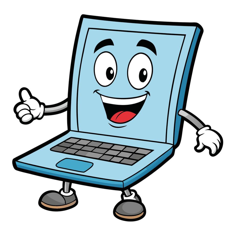 laptop cartoon character with thumbs up illustration, vector