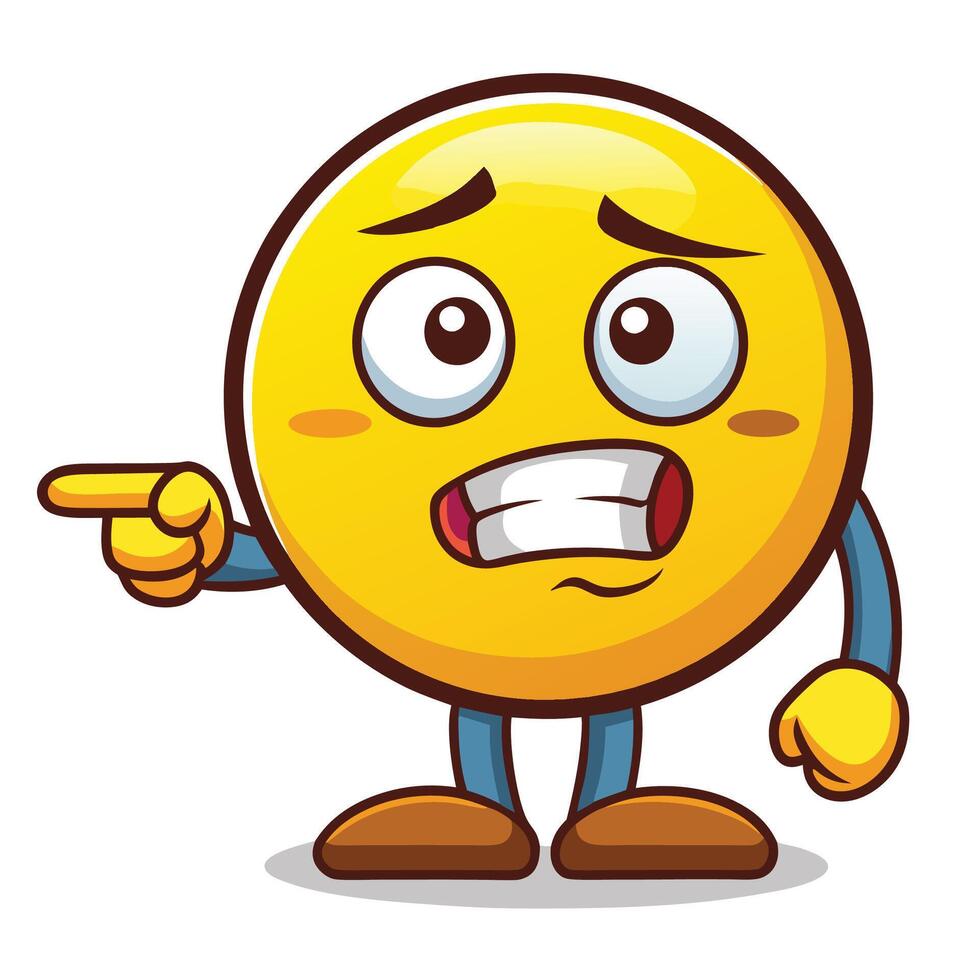 angry emoticon character pointing at something, vector