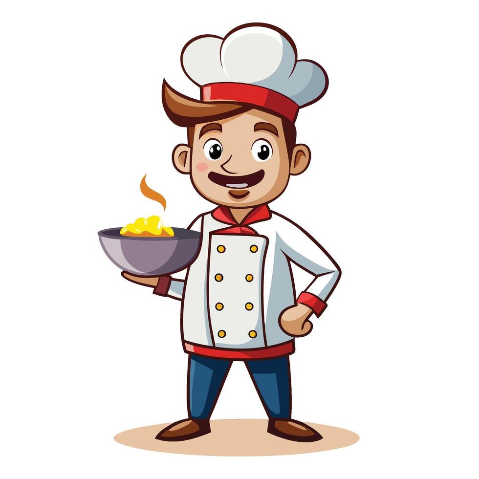 chef holding a bowl of pasta, vector