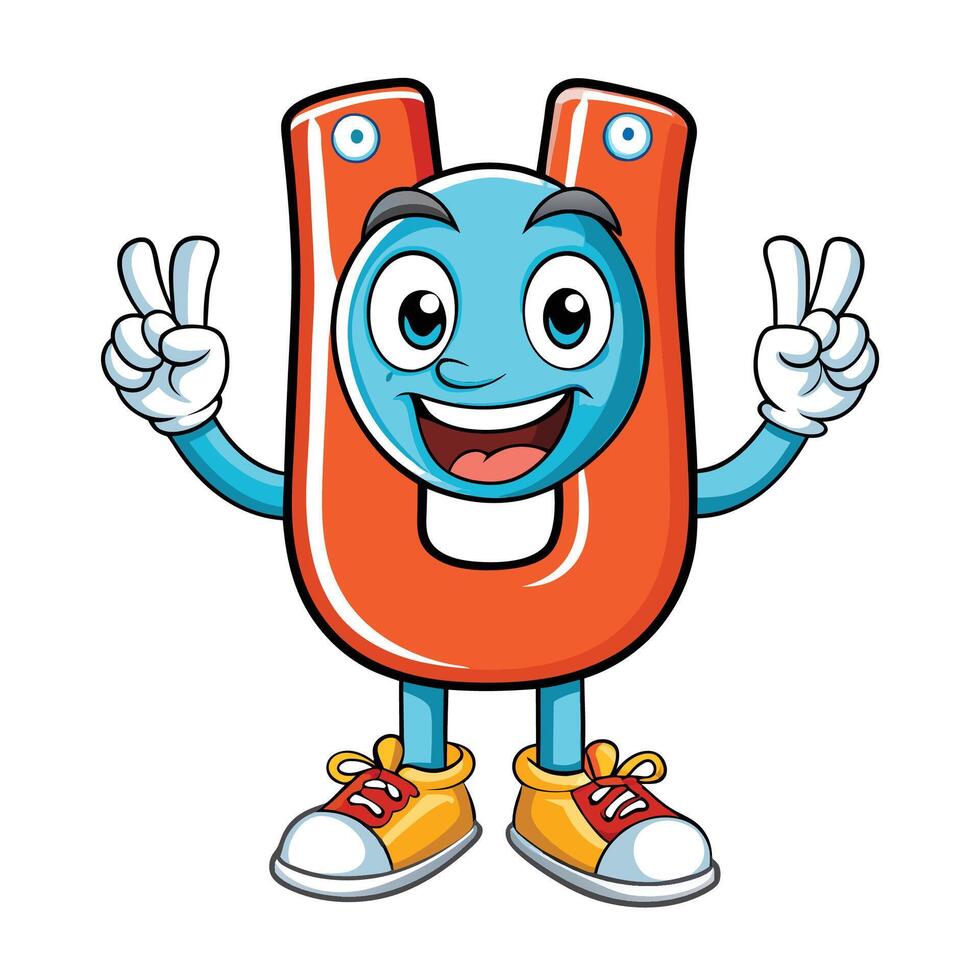 a cartoon magnet character with two hands up vector