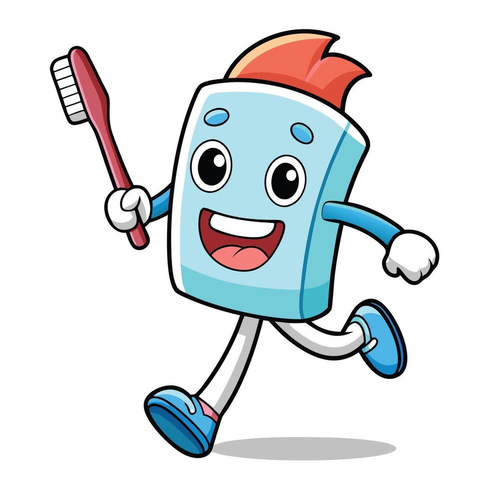 toothbrush running cartoon character illustration vector