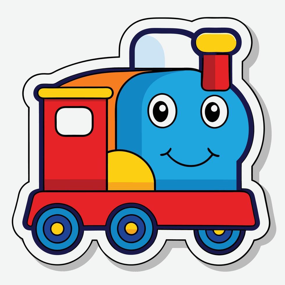 a sticker of a cartoon train with a smile on a white background vector