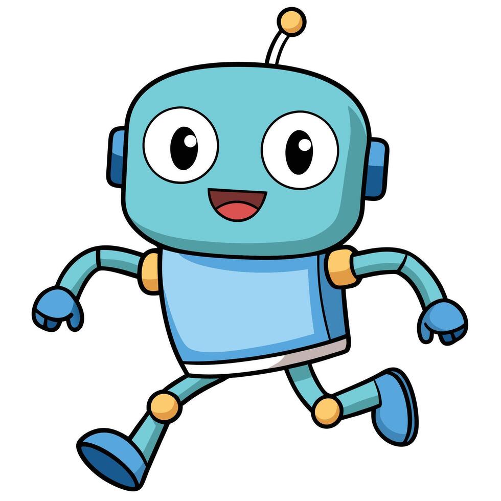 a cartoon robot running and smiling ,white background vector