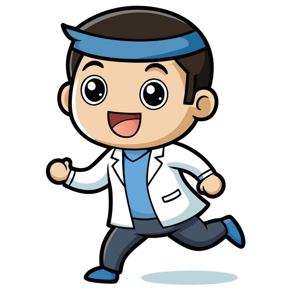 cartoon doctor running white background, vector