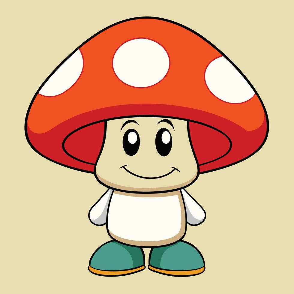 a cartoon mushroom with a red hat and blue shoes vector