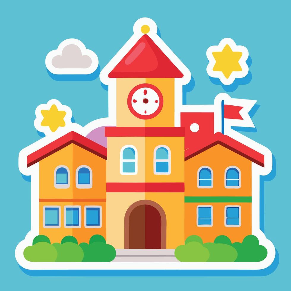 school building icon in flat style illustration on a white background vector