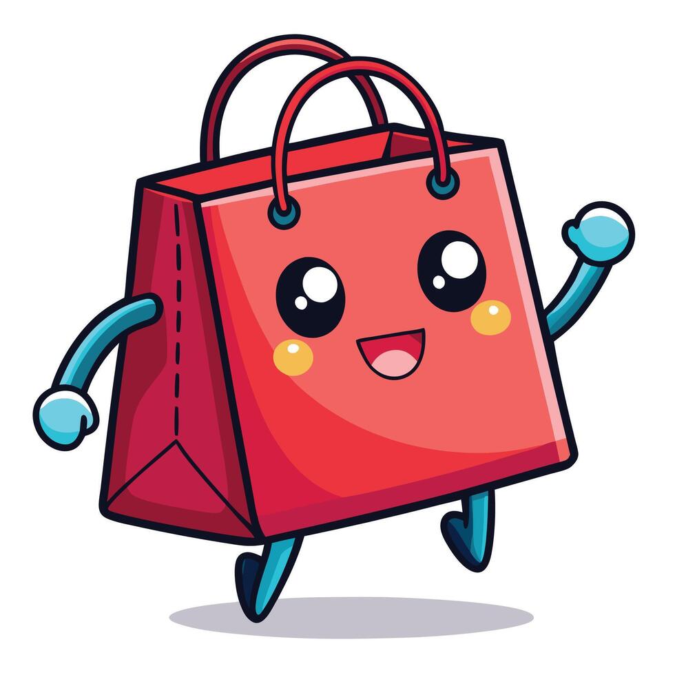 cartoon red shopping bag character illustration vector