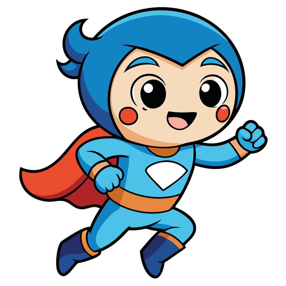 a cartoon character running with a blue cape, vector