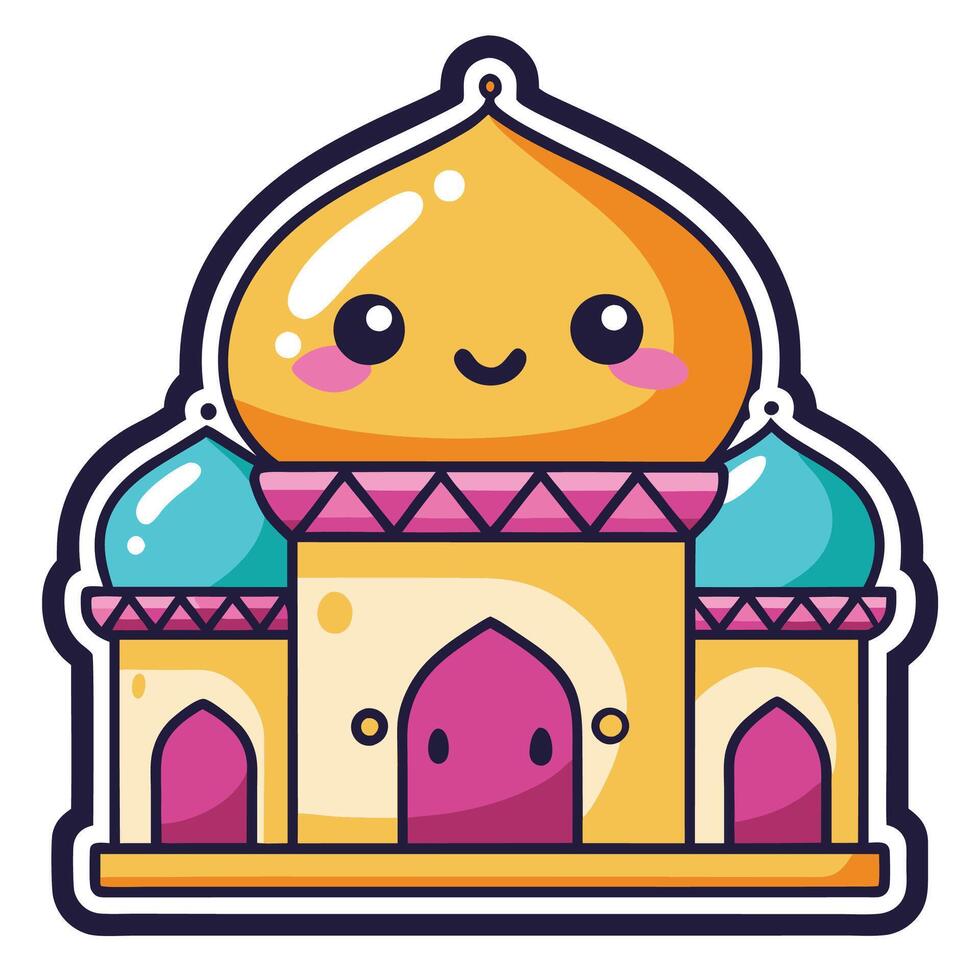 cartoon mosque with a smiling face, vector