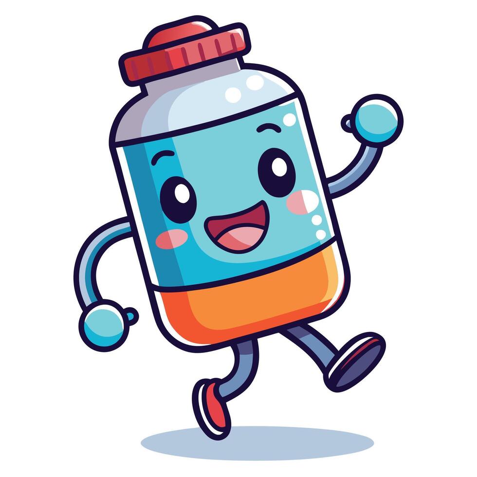 cartoon bottle of medicine running illustration vector
