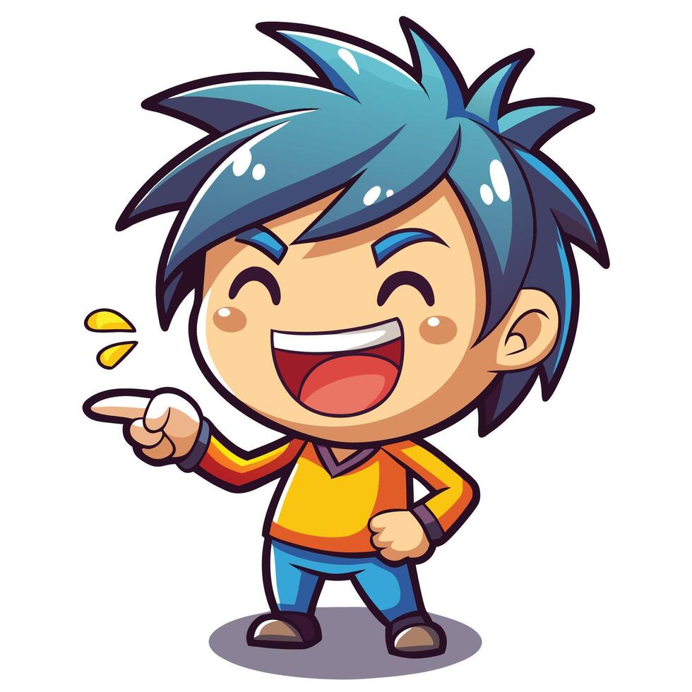 cartoon boy pointing at something a white background vector