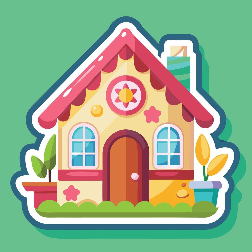 a cartoon house with a flower pot and a window vector
