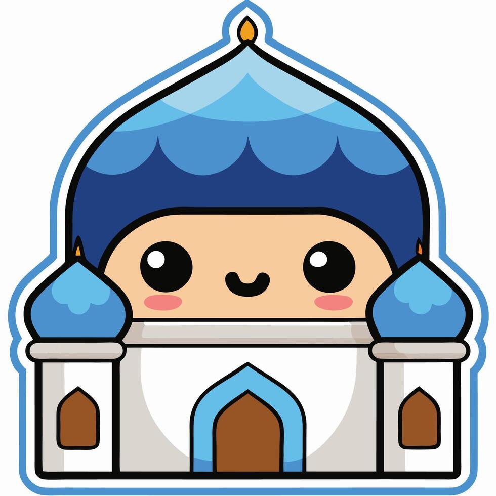 a cartoon blue mosque with a blue dome ,white background vector