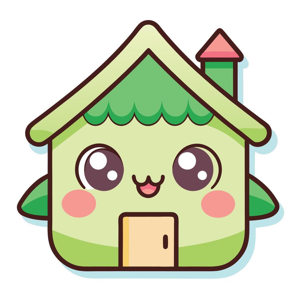 a cute little house with a green roof and a green face vector