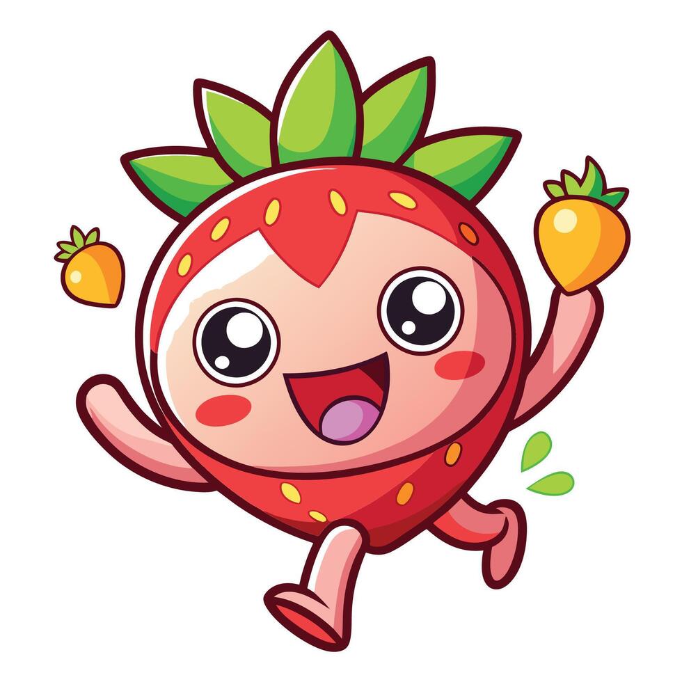 a cartoon strawberry running with a carrot vector