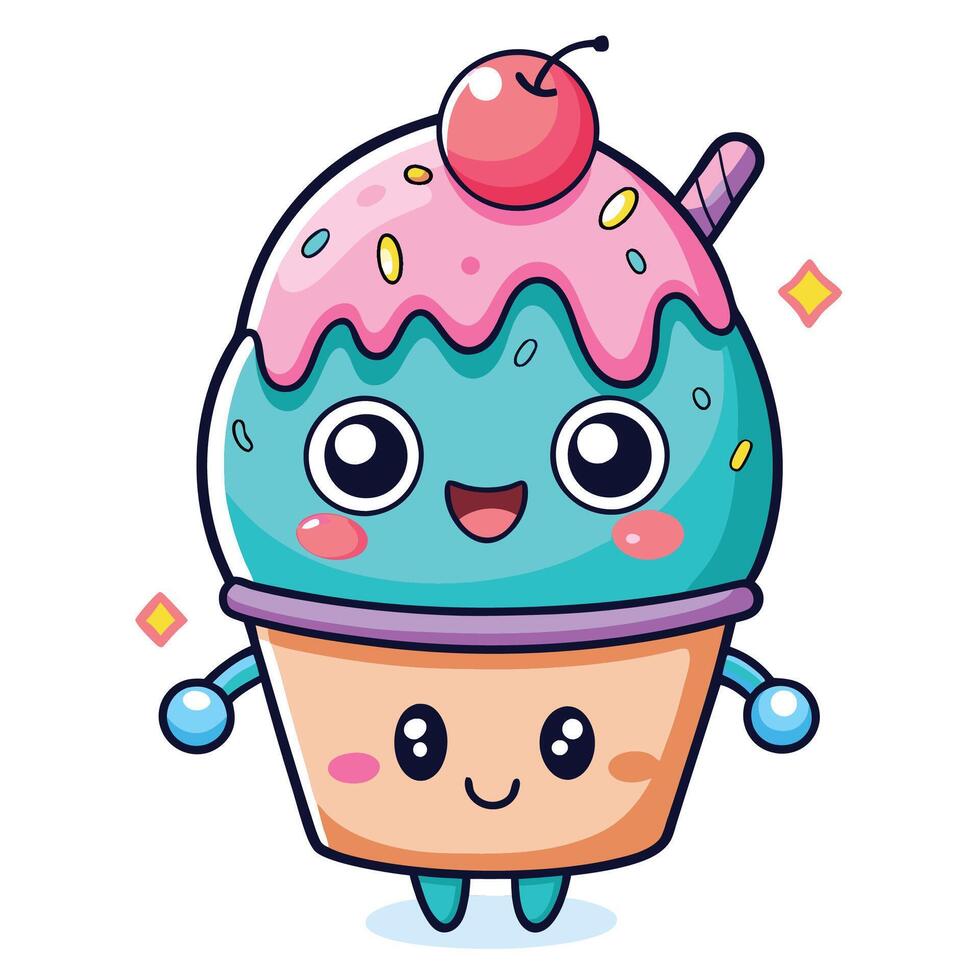 ice cream robot illustration on a white background vector
