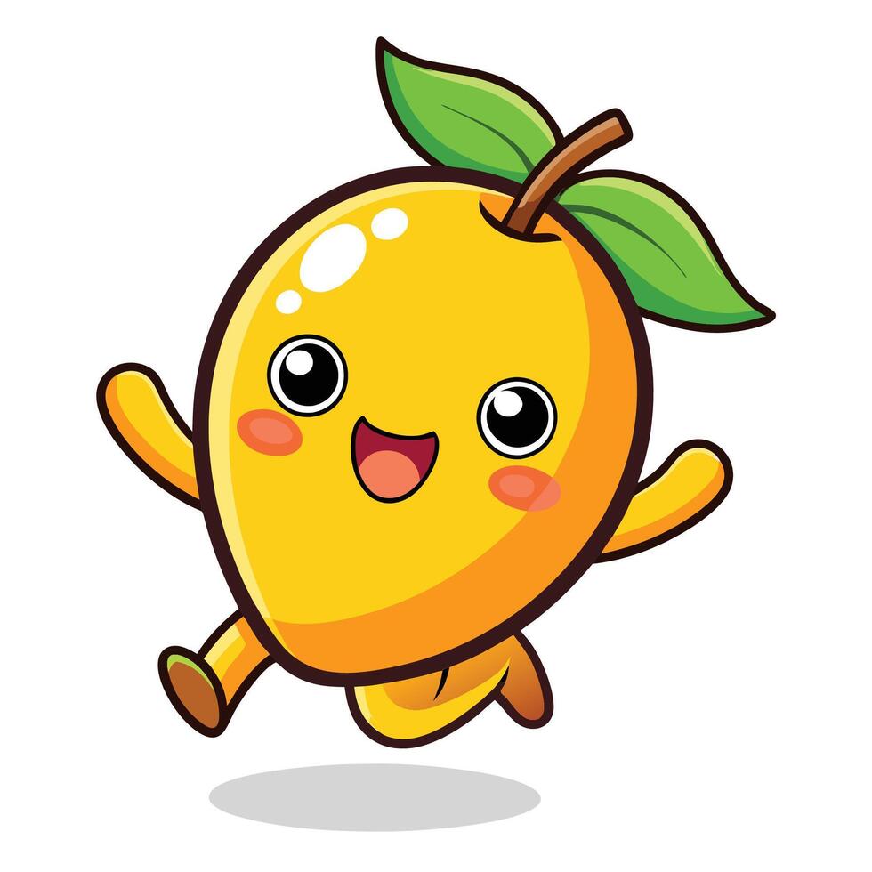 a cartoon lemon character running with a green leaf vector