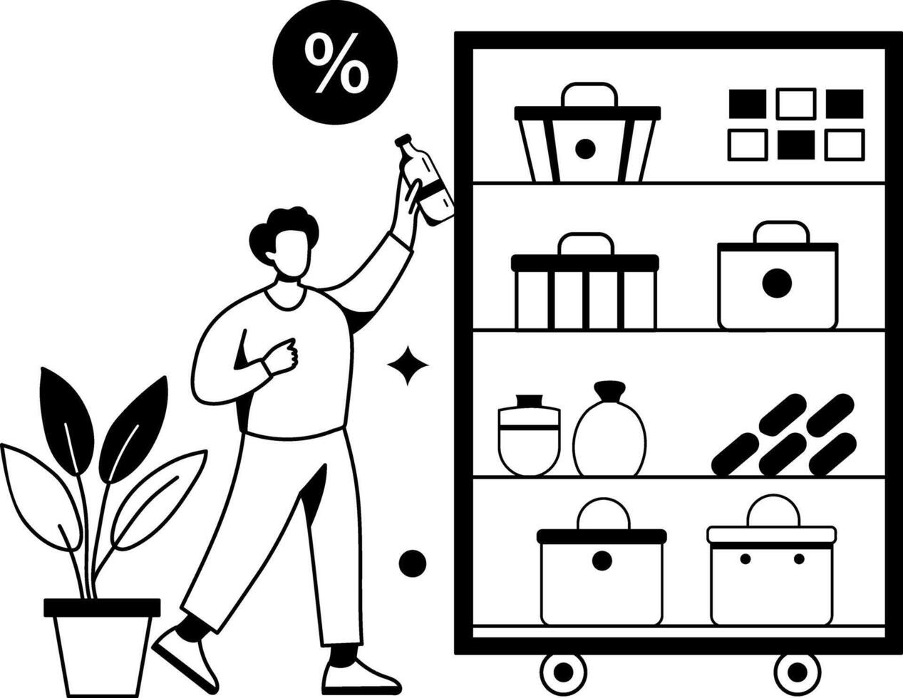 A man gets a shopping discount, a glyph style illustration vector