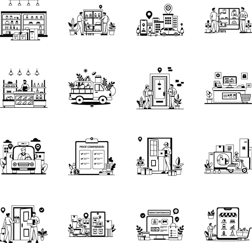 Bundle of Glyph Style Shopping Illustrations vector