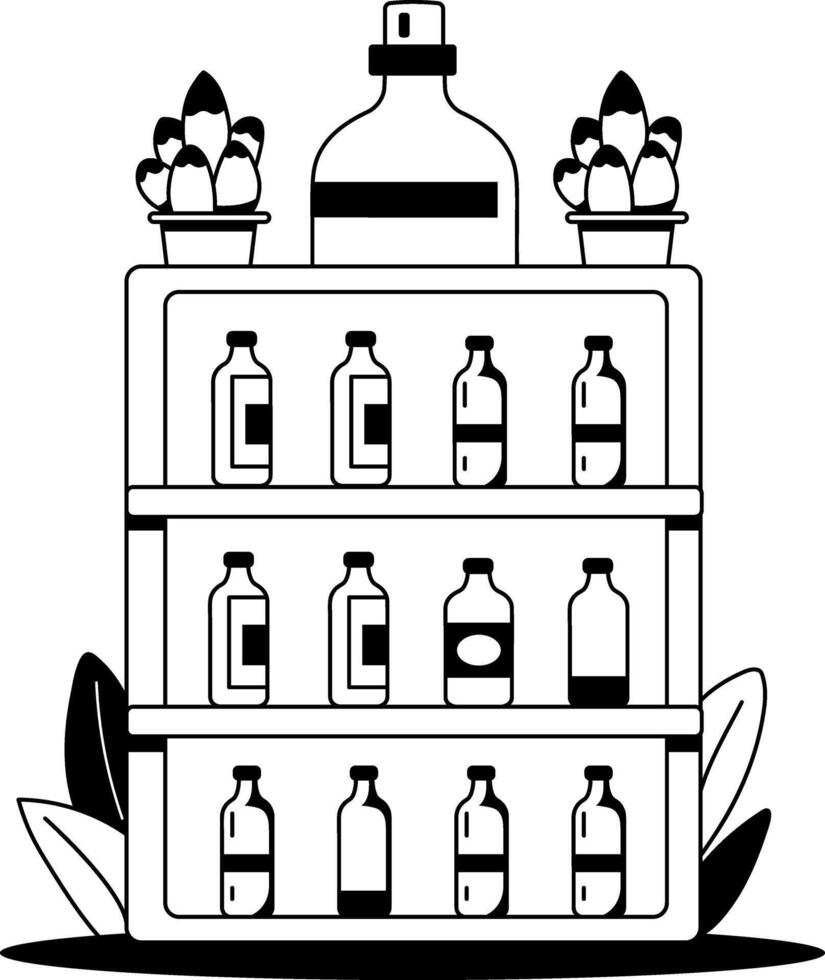 A glyph style illustration of a drink shelf in a supermarket vector