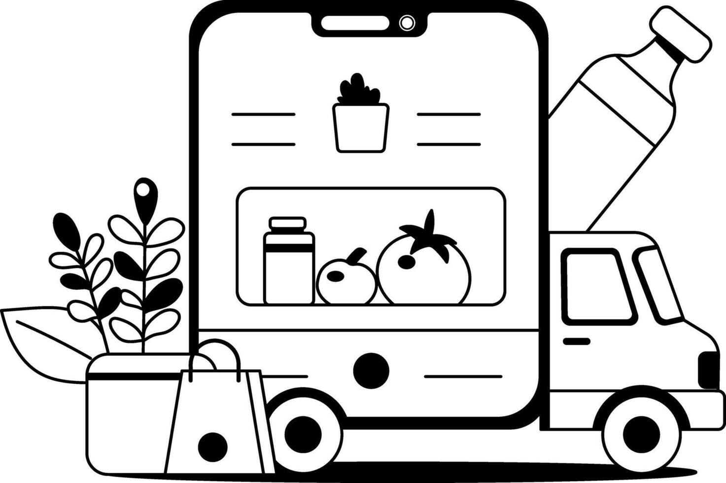 A glyph illustration of grocery truck vector
