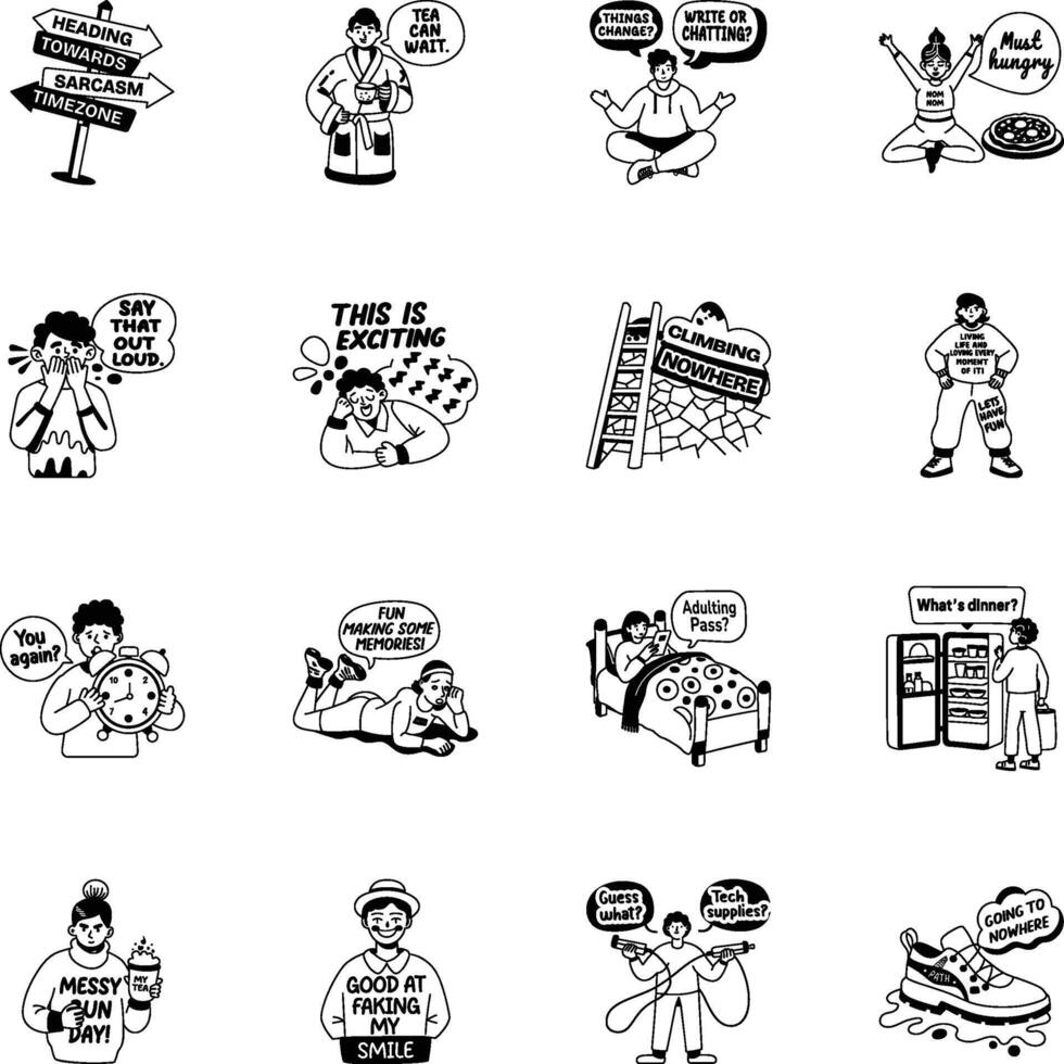 Bundle of Funny Sarcastic Glyph Style Stickers vector