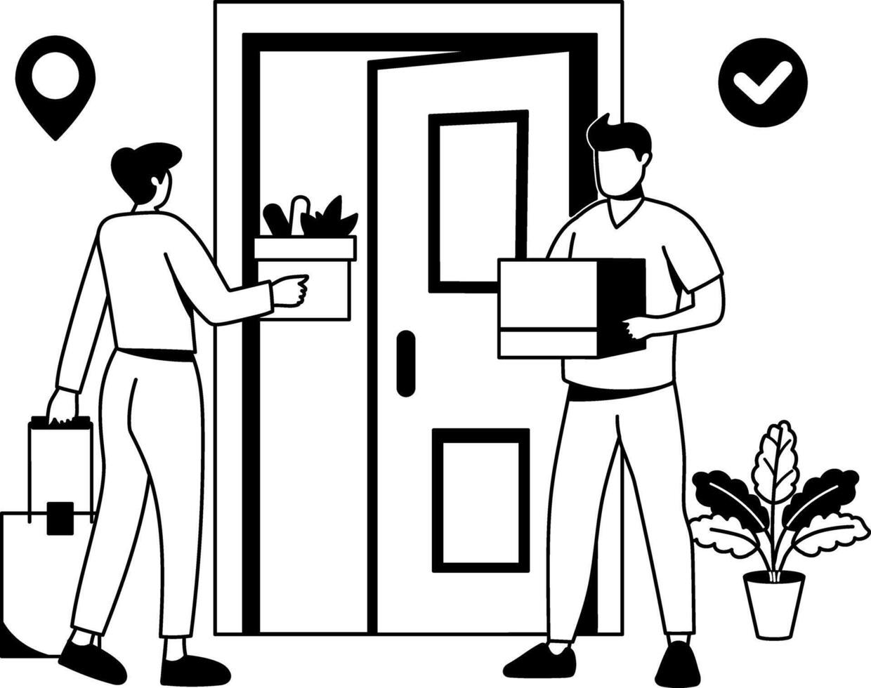 A glyph illustration of delivery man deliver a package, vector