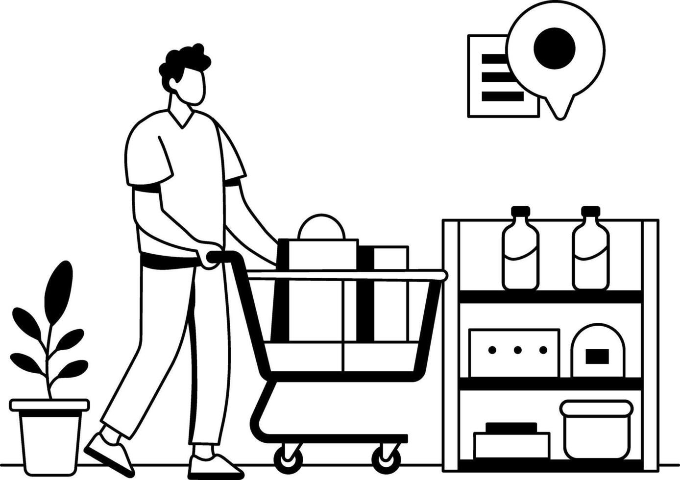 A glyph illustration of man with shopping trolley vector