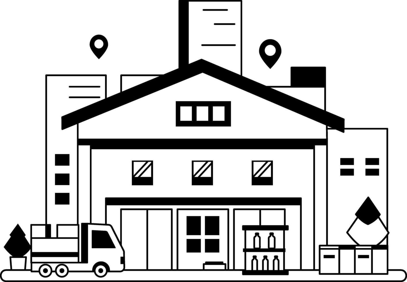 A glyph illustration of a supermarket location vector