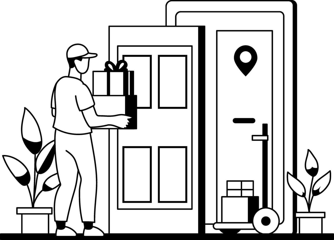 A glyph illustration of parcel delivery vector