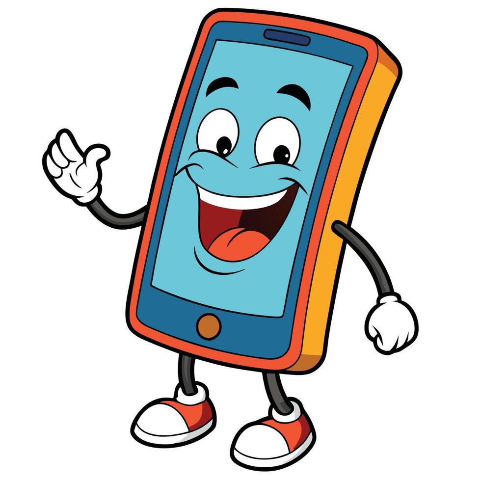 mobile phone cartoon mascot illustration, vector