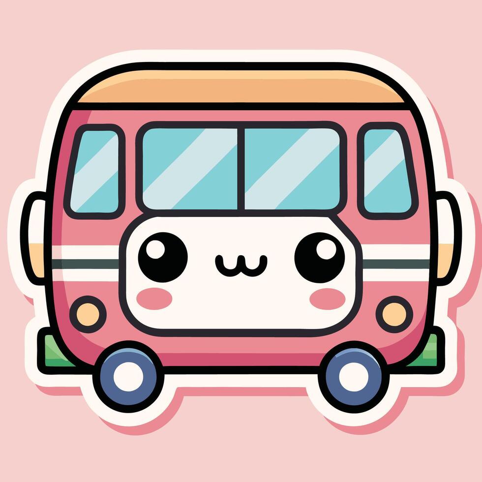 a cute bus sticker with a cute face vector