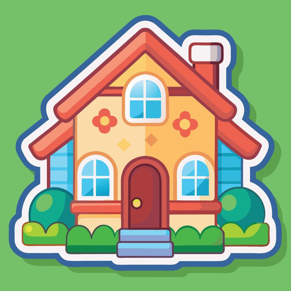 a cartoon house with a green background on a white background vector