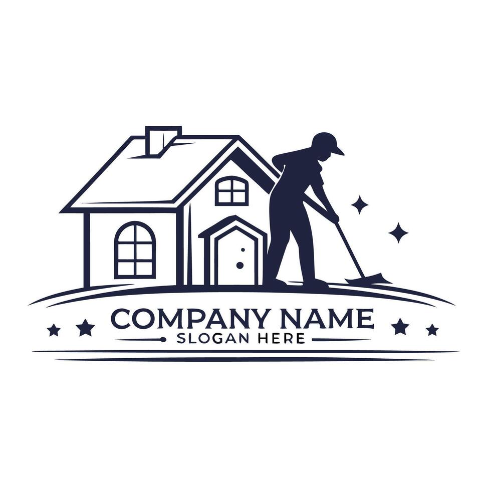 a man sweeping the house logo design on a white background vector