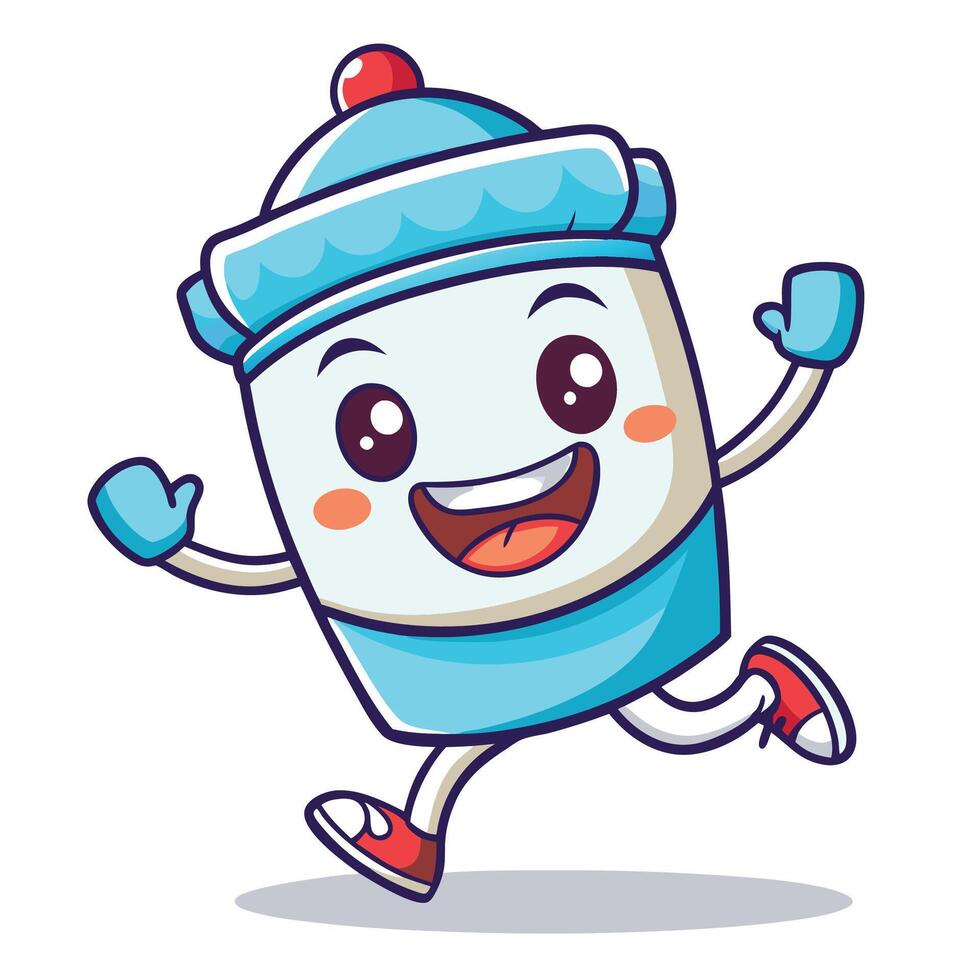 cartoon milk bottle running and smiling on a white background vector
