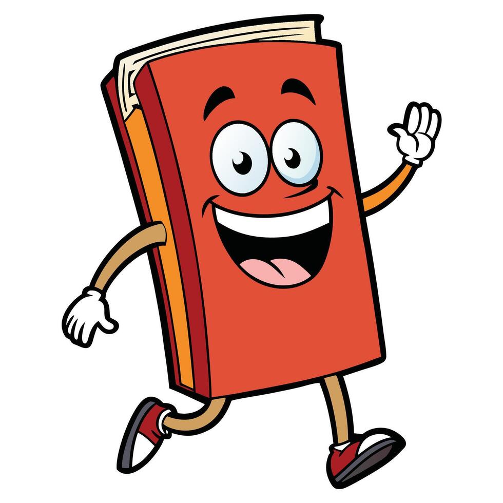 book character running with a happy face illustration, vector