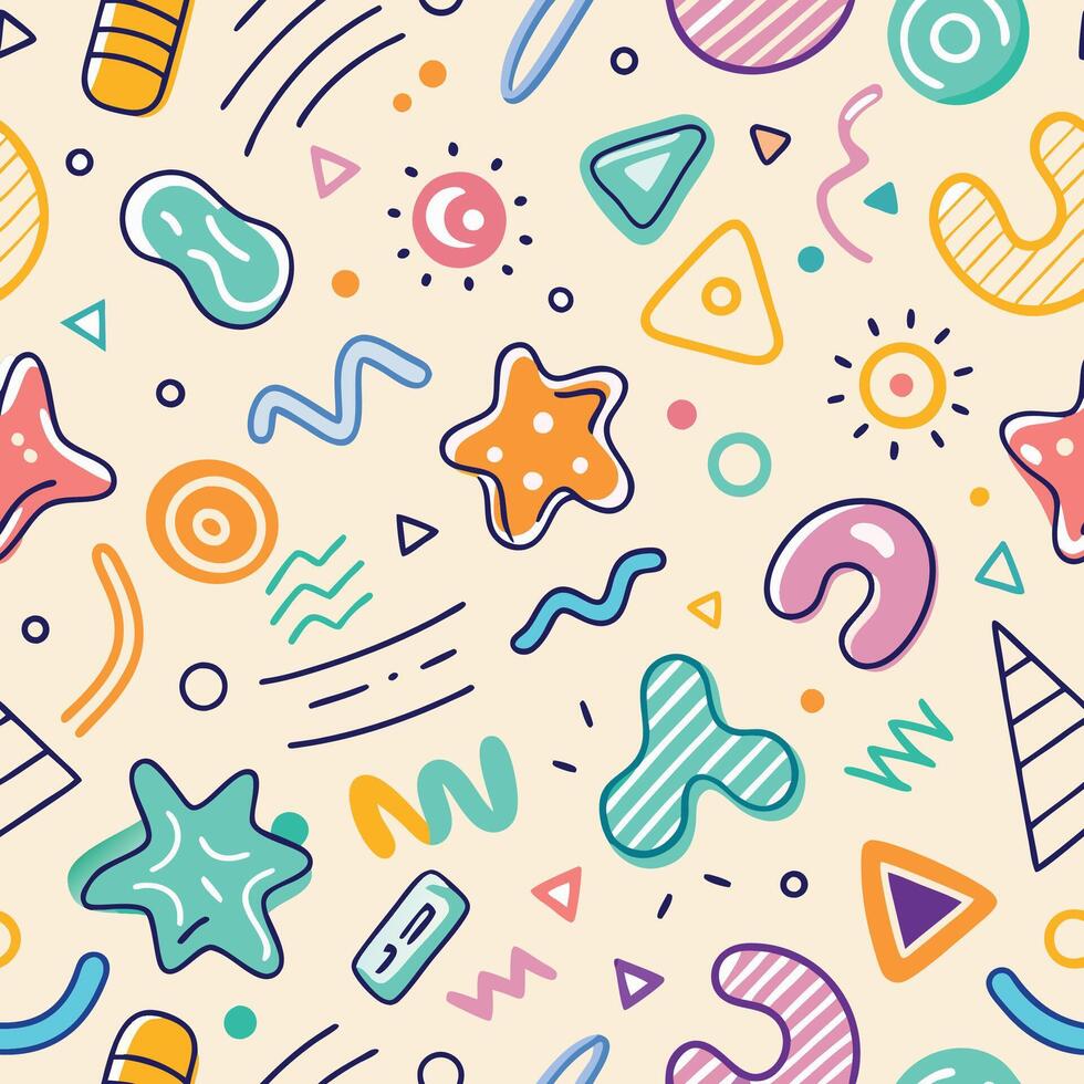 seamless pattern with colorful retro objects on a white background vector