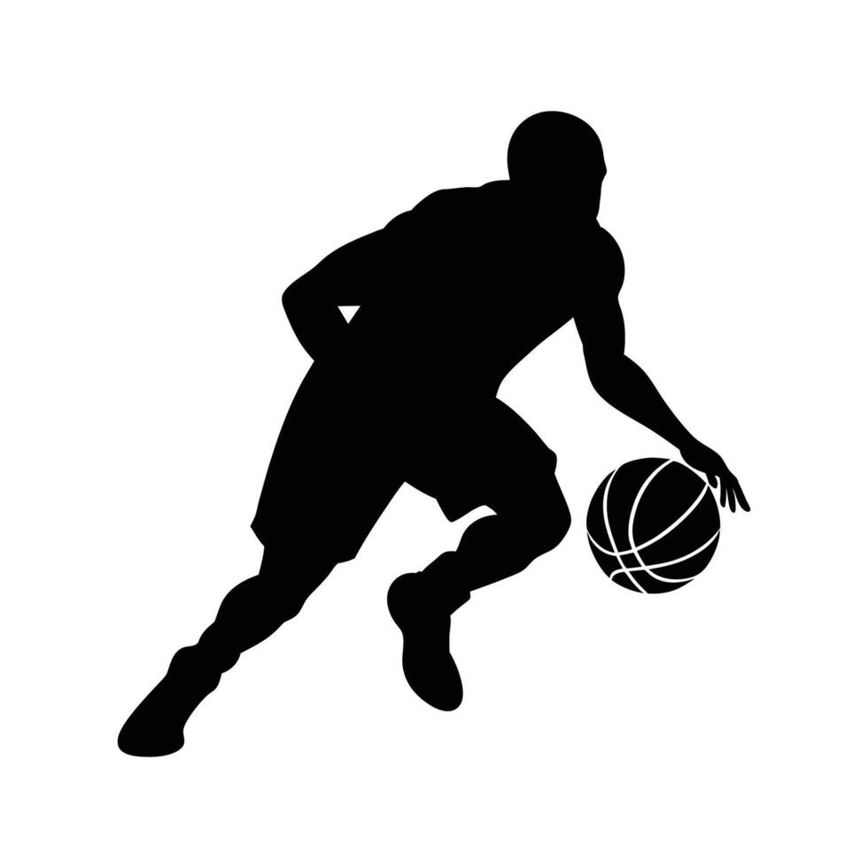 Young man dribbling on court vector