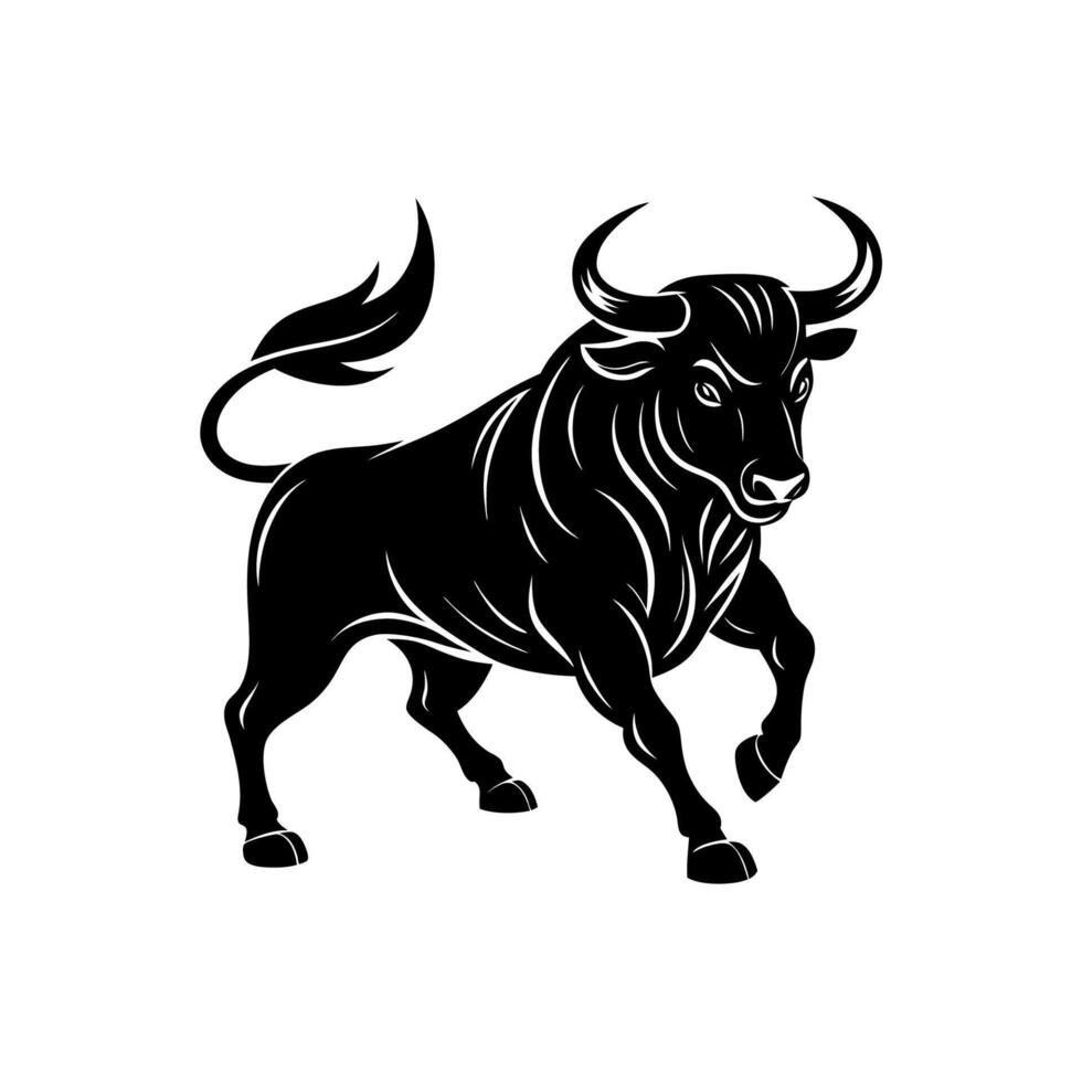 Bull aggressive running poses vector