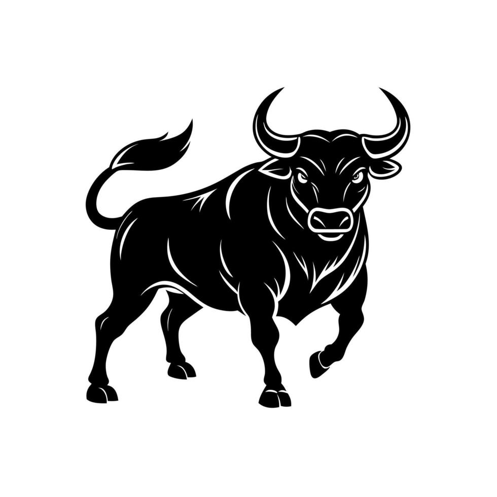 Black silhouette of a bull with curved horns vector