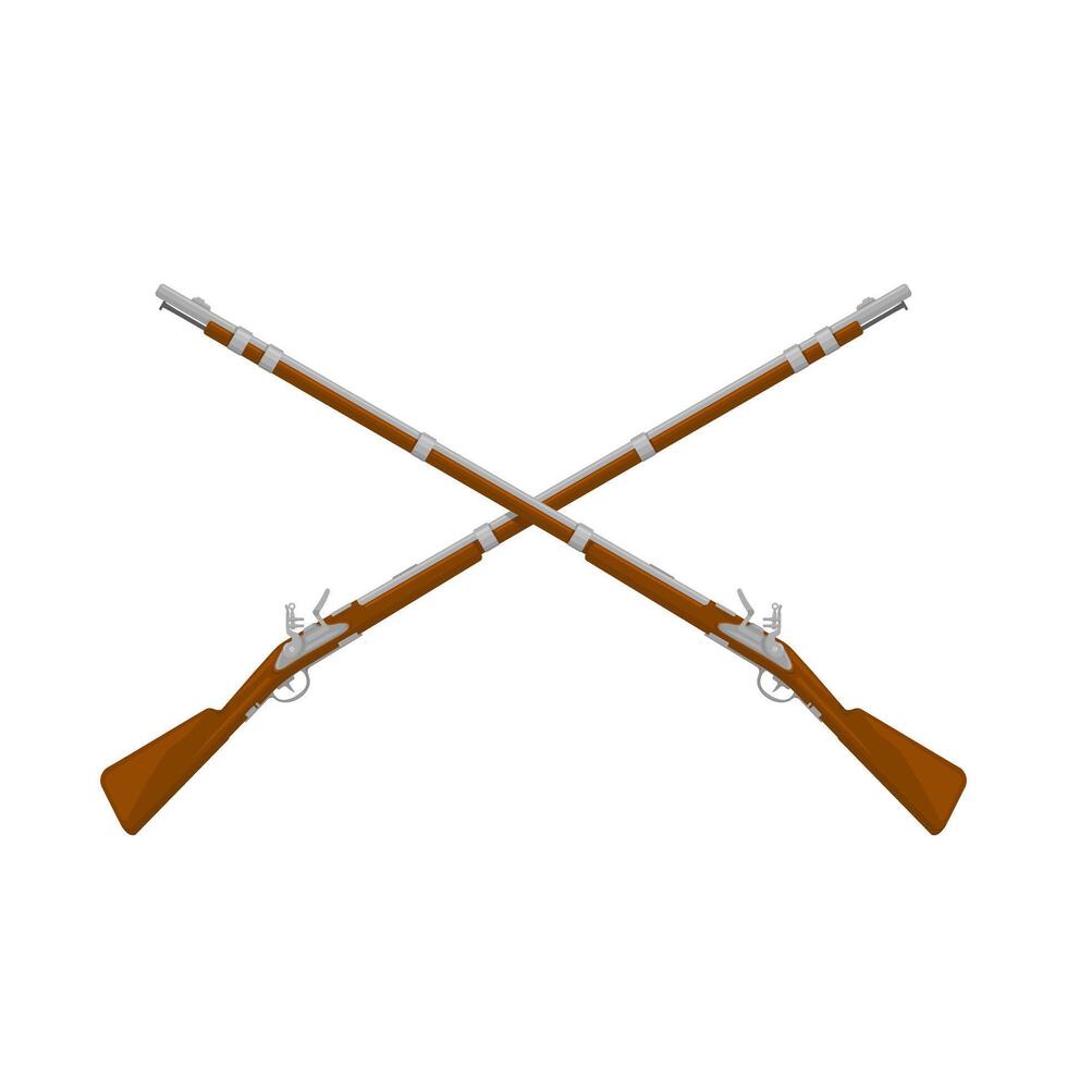 Antique Crossed Flintlock Muskets Guns Emblem Design Color Illustration Icon vector