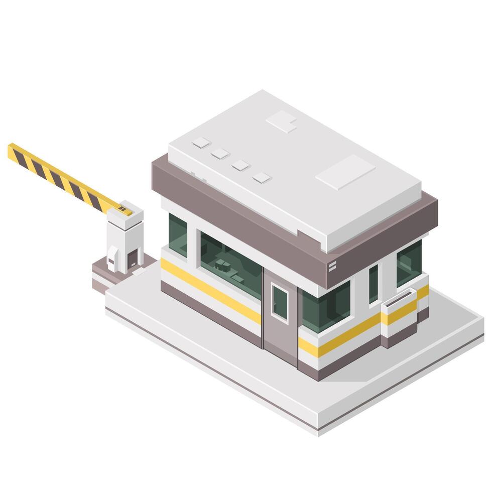 Isometric High Security Restricted Access Entrance with Gate - Color Icon Illustration vector